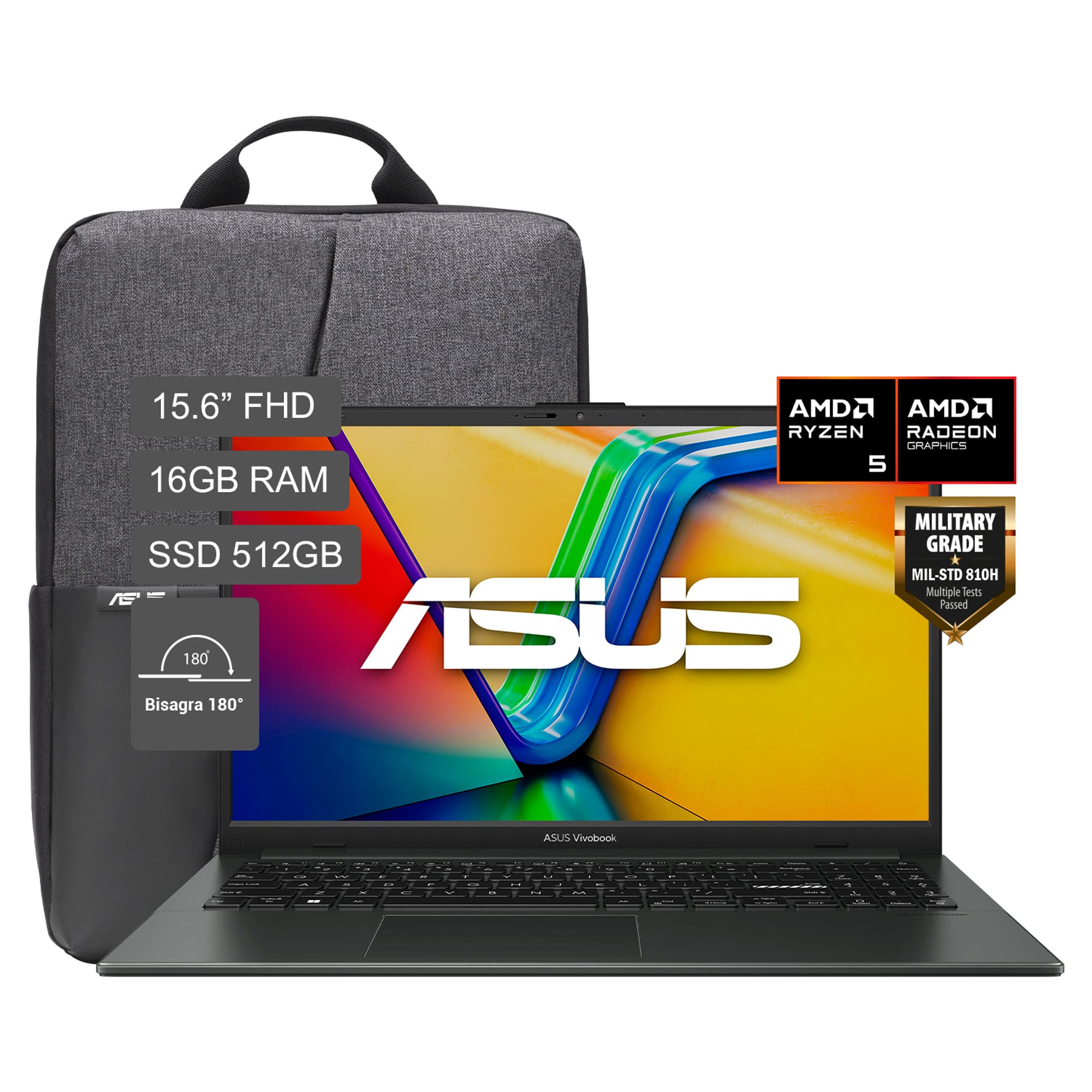 Laptop ASUS Vivobook Go 15 15.6"" AMD Ryzen 5-40 16GB 512GB SSD + Mochila