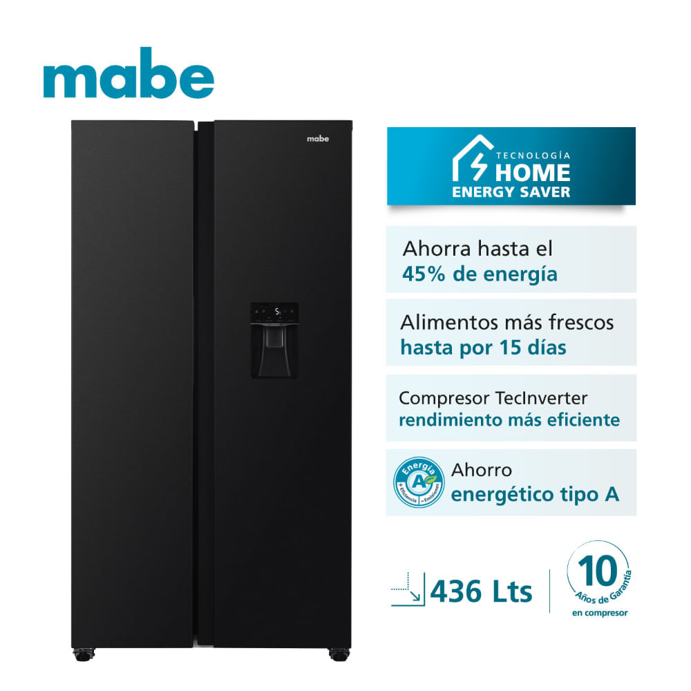 Refrigeradora Mabe 436L Side By Side No Frost MSD480LMRPS0 Negro
