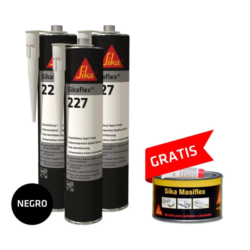 3Sellador Automotriz Sikaflex 227 Negro x300ml + Masilla Masiflex 600gr