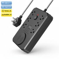 Cargador Inalámbrico 2500W Multipuerto 10 en 1 Extensión Wireless USB con Tipo C y Tomacorrientes