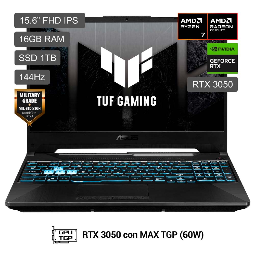 Laptop Gamer ASUS TUF Gaming A15 15.6"" AMD Ryzen 7 170 1TB SSD 16GB RTX3050