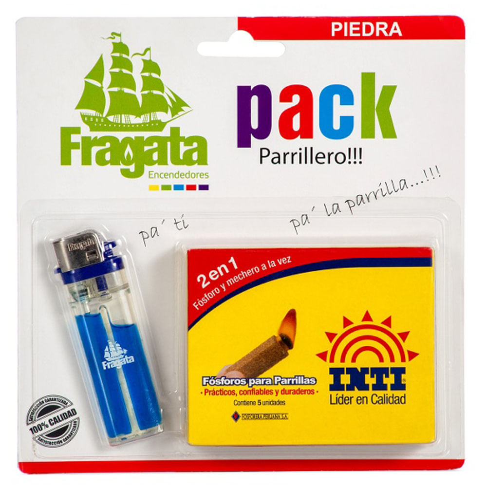 Pack Parrillero FRAGATA Encendedor + Fósforos INTI 2un