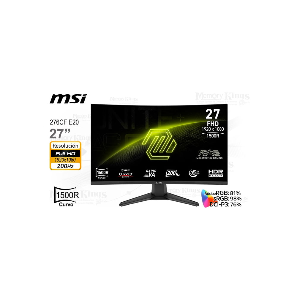 Monitor curvo MSI MAG 276CF de 27"" FHD, 200Hz y 0.5ms para gaming inmersivo y ultrarápido