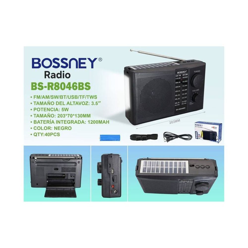 Radio Portátil Tomate BT-1576 Con Panel Solar