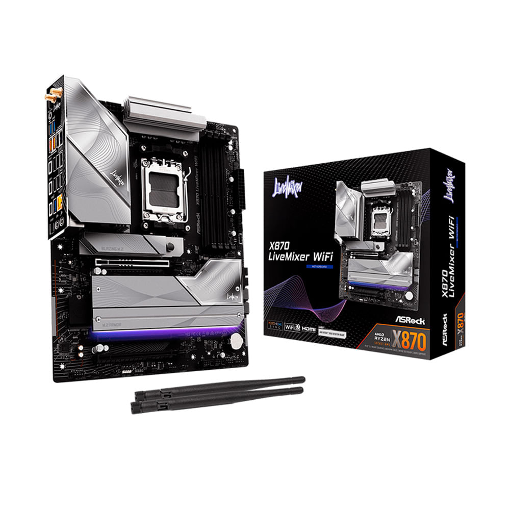 Tarjeta madre ASRock X870 LiveMixer WiFi socket AM5, Wi-Fi 7, LAN 5GbE, doble USB4