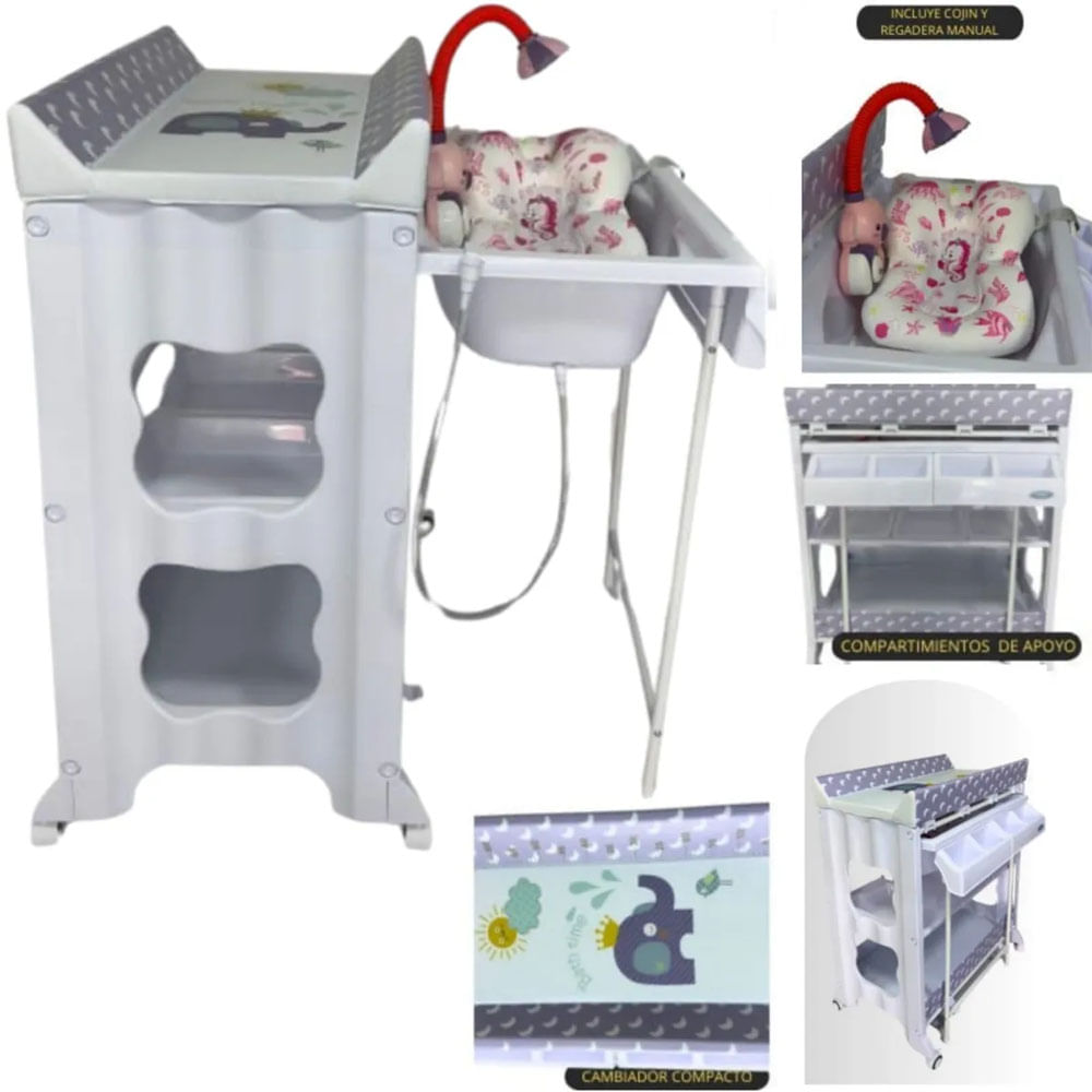 Bañera cambiador con regadera cojín aquario LILA