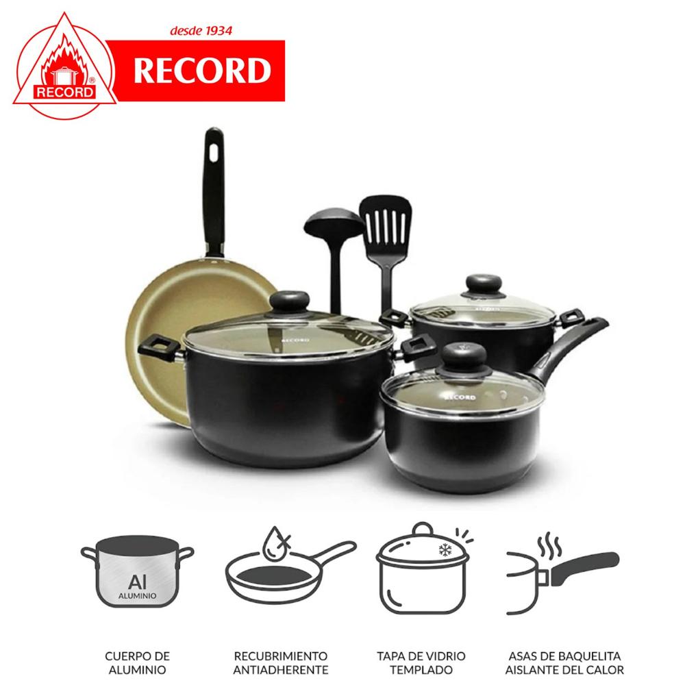 Set de ollas Record RE9290093750 9PZS Antiadherente Negro