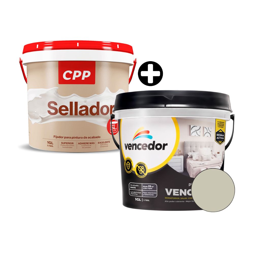COMBO Pintura Látex Vencedor VenceLátex Mate Nuevo Alabastro 1 galón + Sellador CPP 1 galón