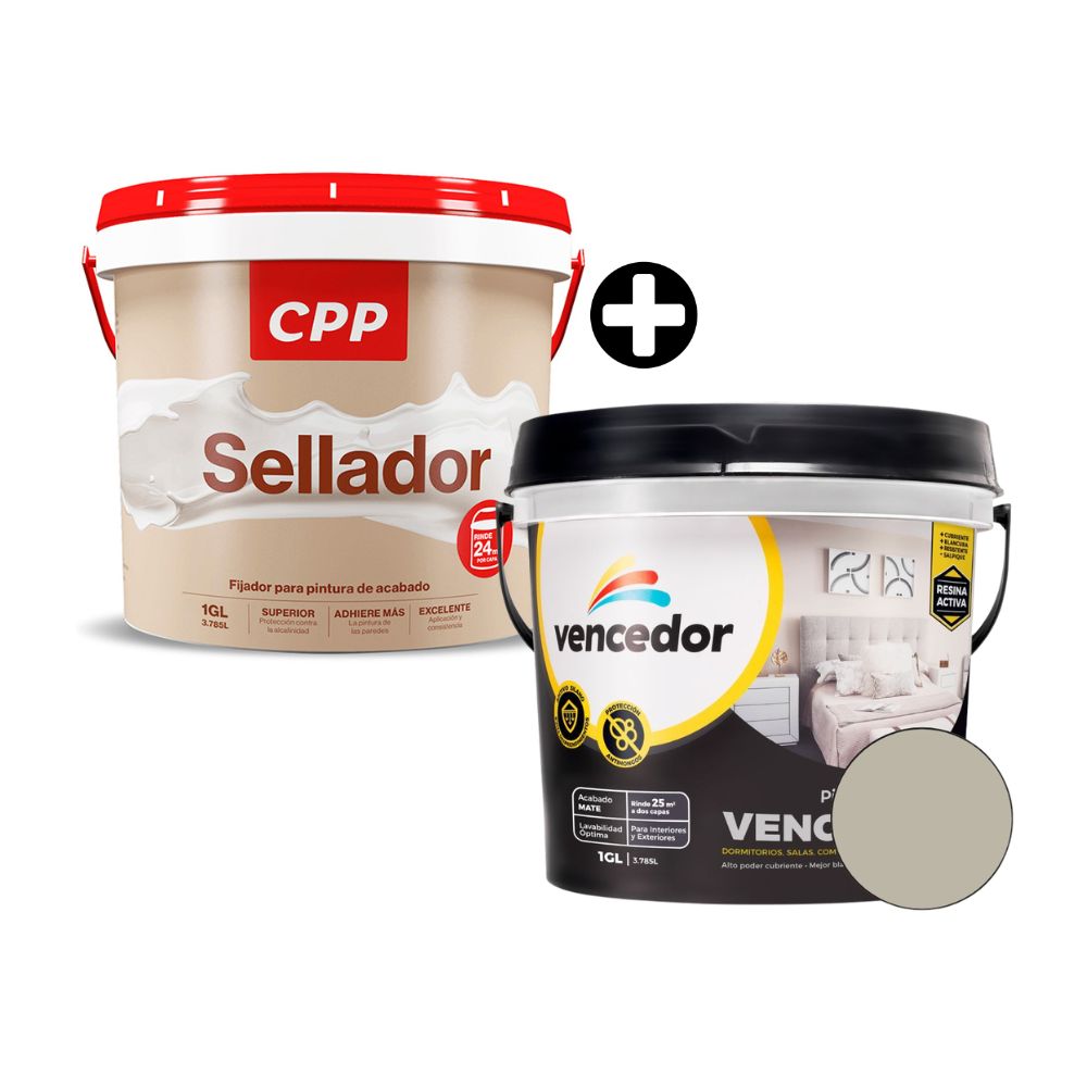COMBO Pintura Látex Vencedor VenceLátex Mate Nuevo Blanco Humo 1 galón + Sellador CPP 1 galón