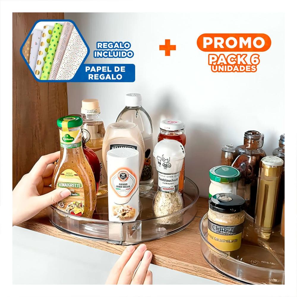 Pack6 Elemento Giratorio Organizador 29x3.5cm para Cocina Transparente Y+Papel Regalo