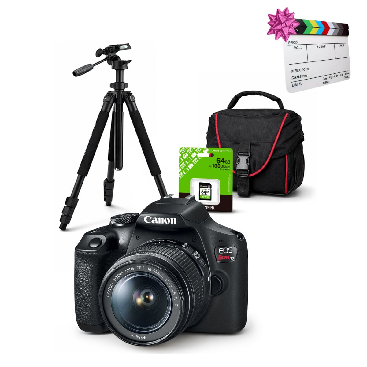 Cámara Canon EOS T7 y Lente 18-55mm y Kit de accesorios Deluxe  N