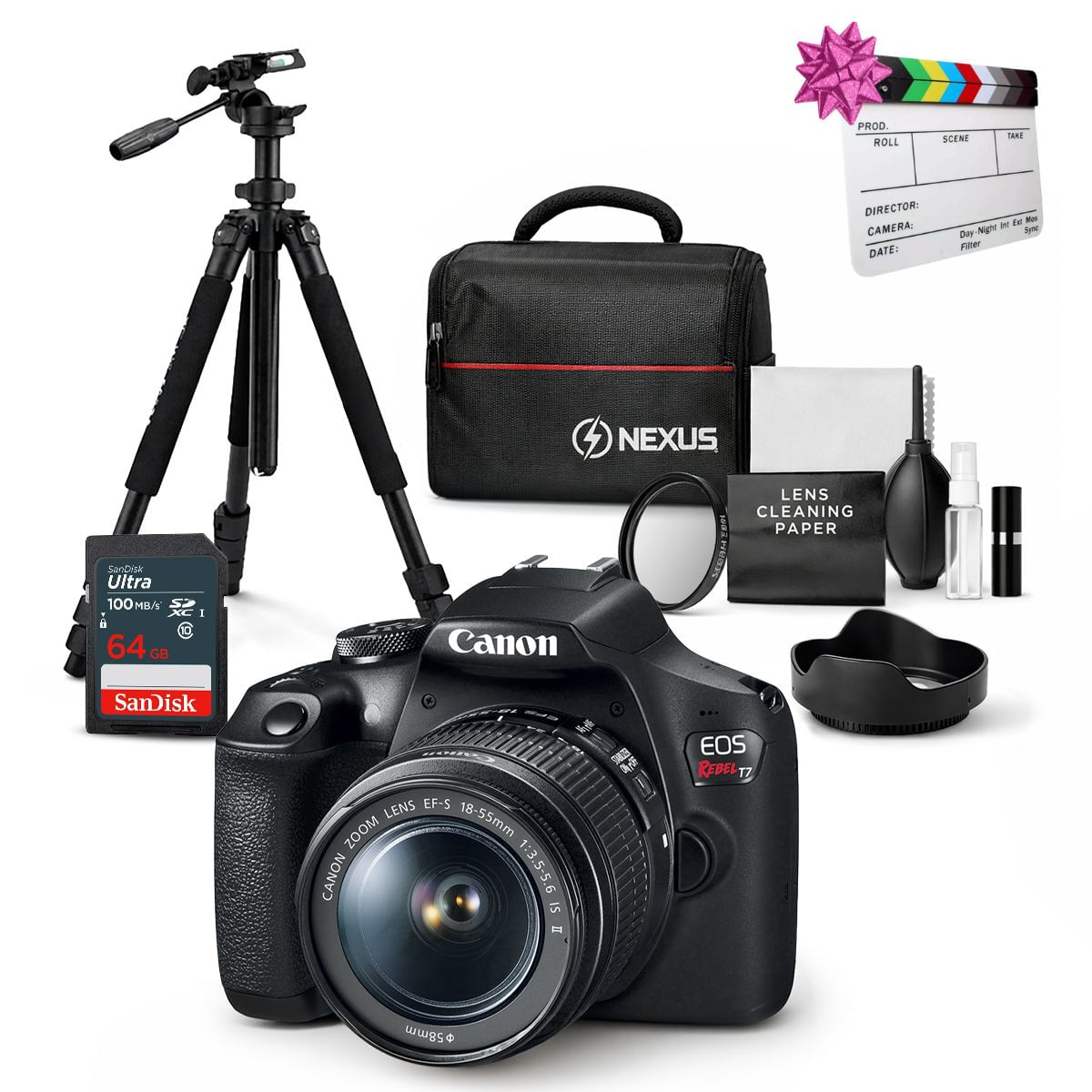 Cámara Canon EOS T7 y Lente EF-S 18-55mm f3.5-5.6 IS II y Kit Ultimate N