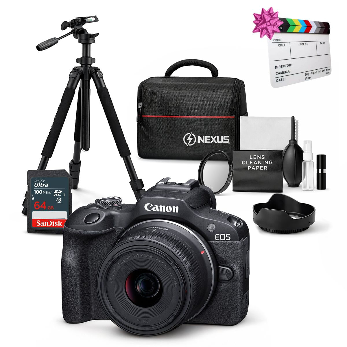 Cámara Mirrorless EOS R100 y Lente RF S 18-45mm f4.5-6.3 IS STM y  Kit Ultimate