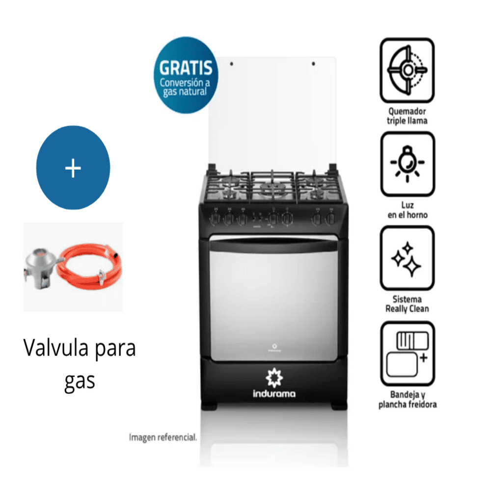 Cocina Indurama Borgoña Zafiro Negra 5 quemadores