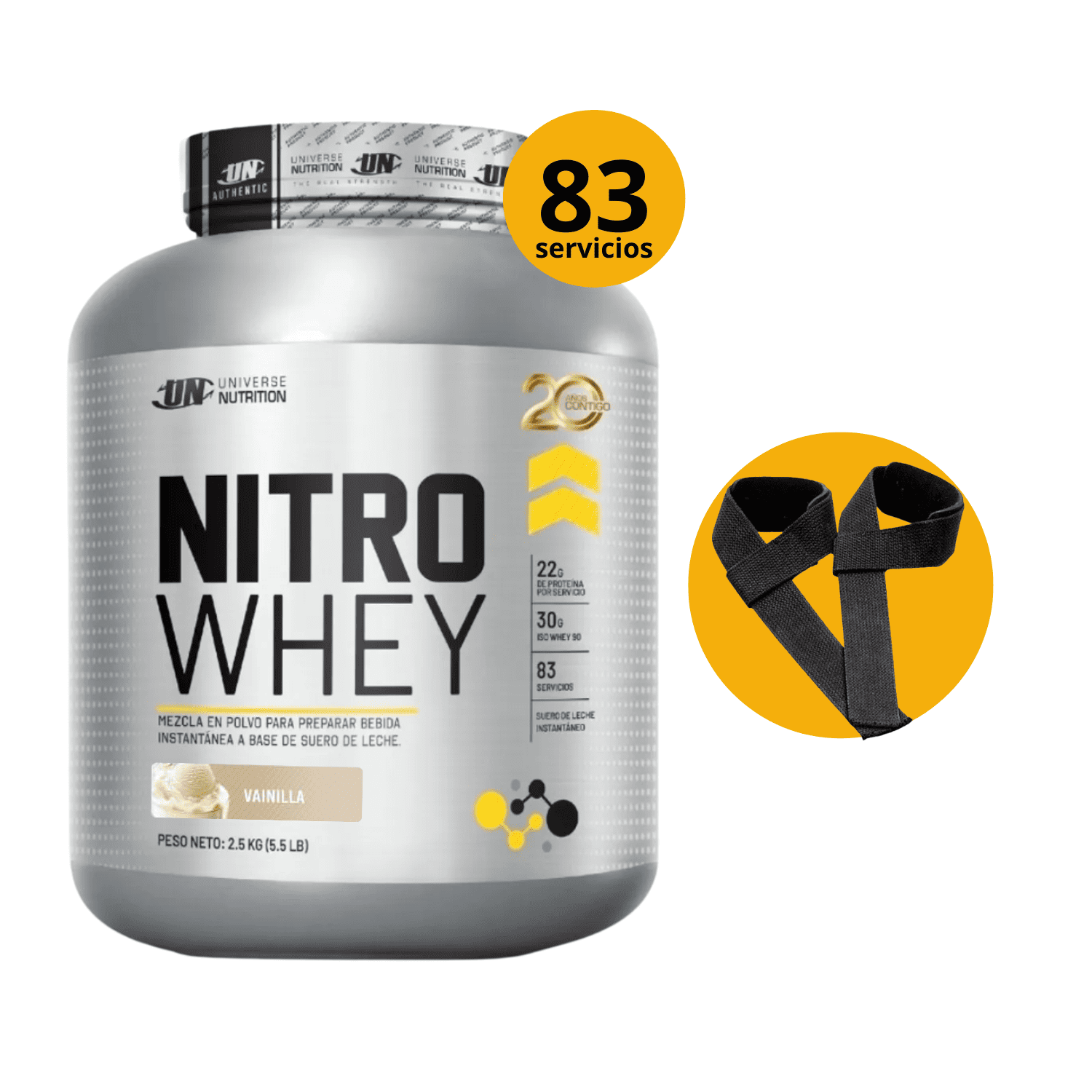 NITRO WHEY DE 2.5kg VAINILLA CON STRAPS - PROTEÍNA WHEY