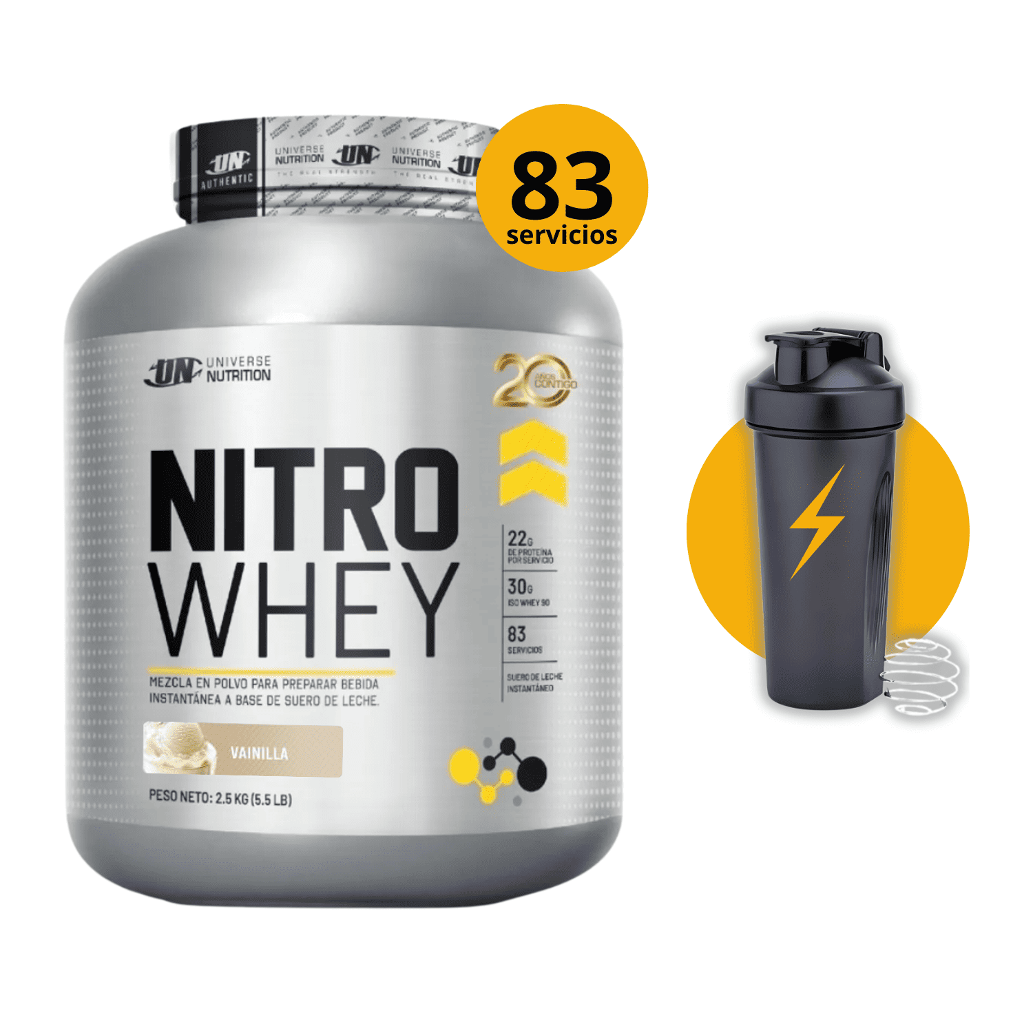 Proteína Nitro Whey 2.5kg Vainilla Universe Nutrition - Shaker