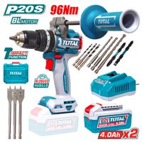 Taladro Atornillador Percutor Industrial 13mm Total TIDLI209686 20V 96Nm 2Bat x 4Ah Brushless