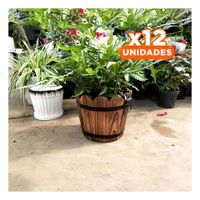 Pack12 Portamacetas Rustico de Madera Estilo Barril Marron