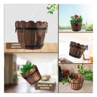 Recipiente Artesanal de Madera Estilo Barril con Borde Ondeado Marron
