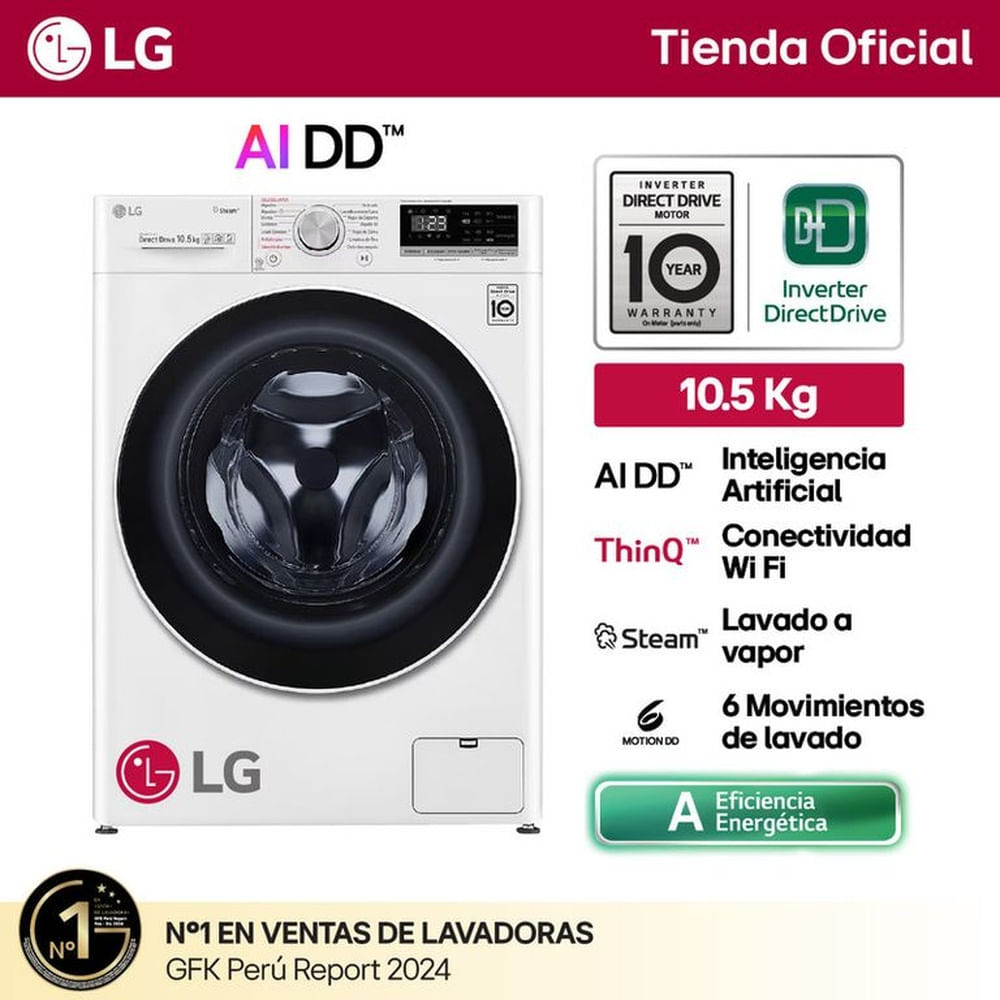 Lavadora De 10.5kg De Lavado Con Ai Dd Y Thinq Wm10wvc4s6