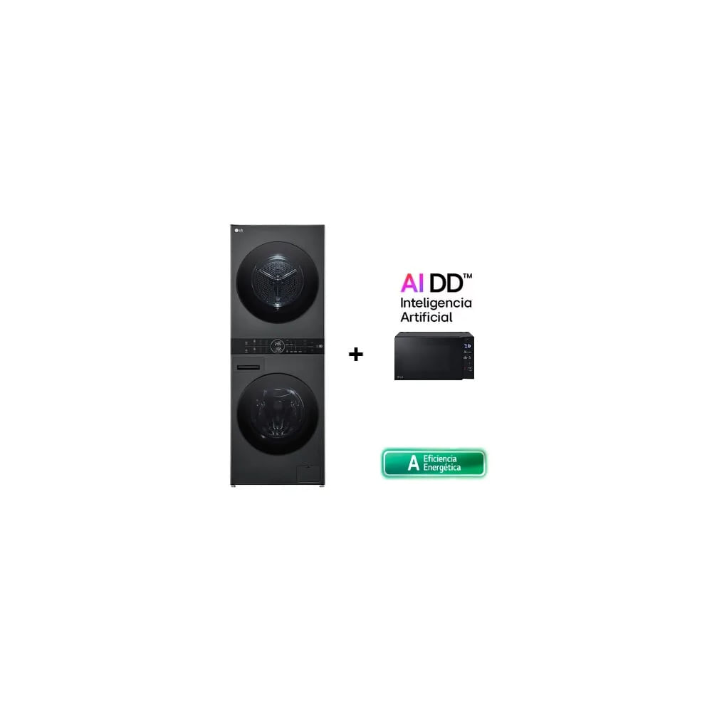 COMBO LG WashTower WK14BS6R 14Kg y 10Kg de secado + Microondas LG MS2032GAS NeoChefTM 20L