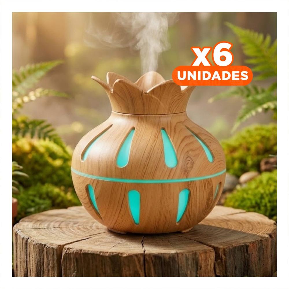 Pack6 Aparato con Funcion Humificadora Forma Floral Color Madera Claro 12x11cm Y+Papel Regalo