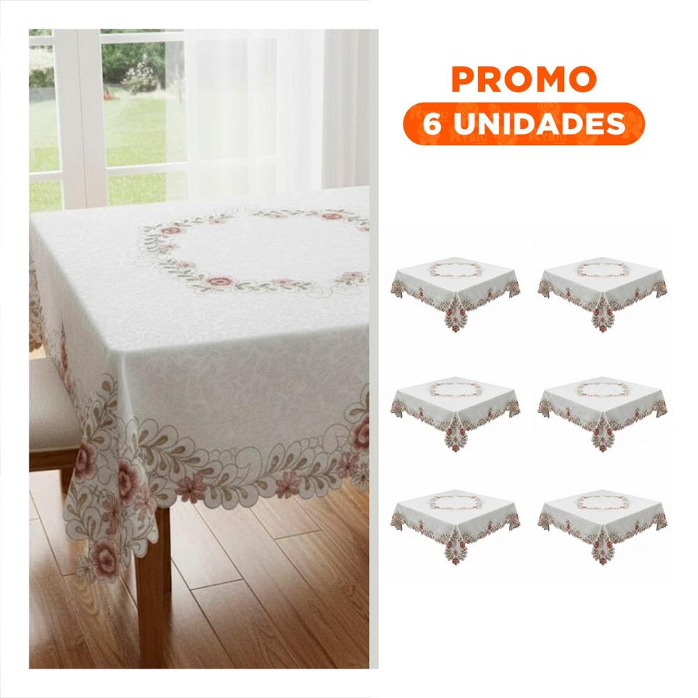 Pack6 Lienzo de Mesa Flores y Hojas Crema con Borde Bordado 350x180cm para Eventos
