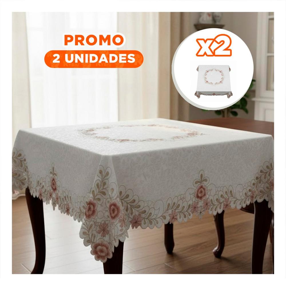 Pack2 Lienzo de Mesa Borde Bordado Crema Flores y Hojas 350x180cm para Eventos Y+Papel Regalo