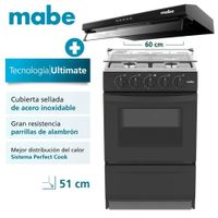 Combo Cocina Mabe de Piso a Gas Negro EMP2000AN0 + Campana CMU6020PB0 60 CM