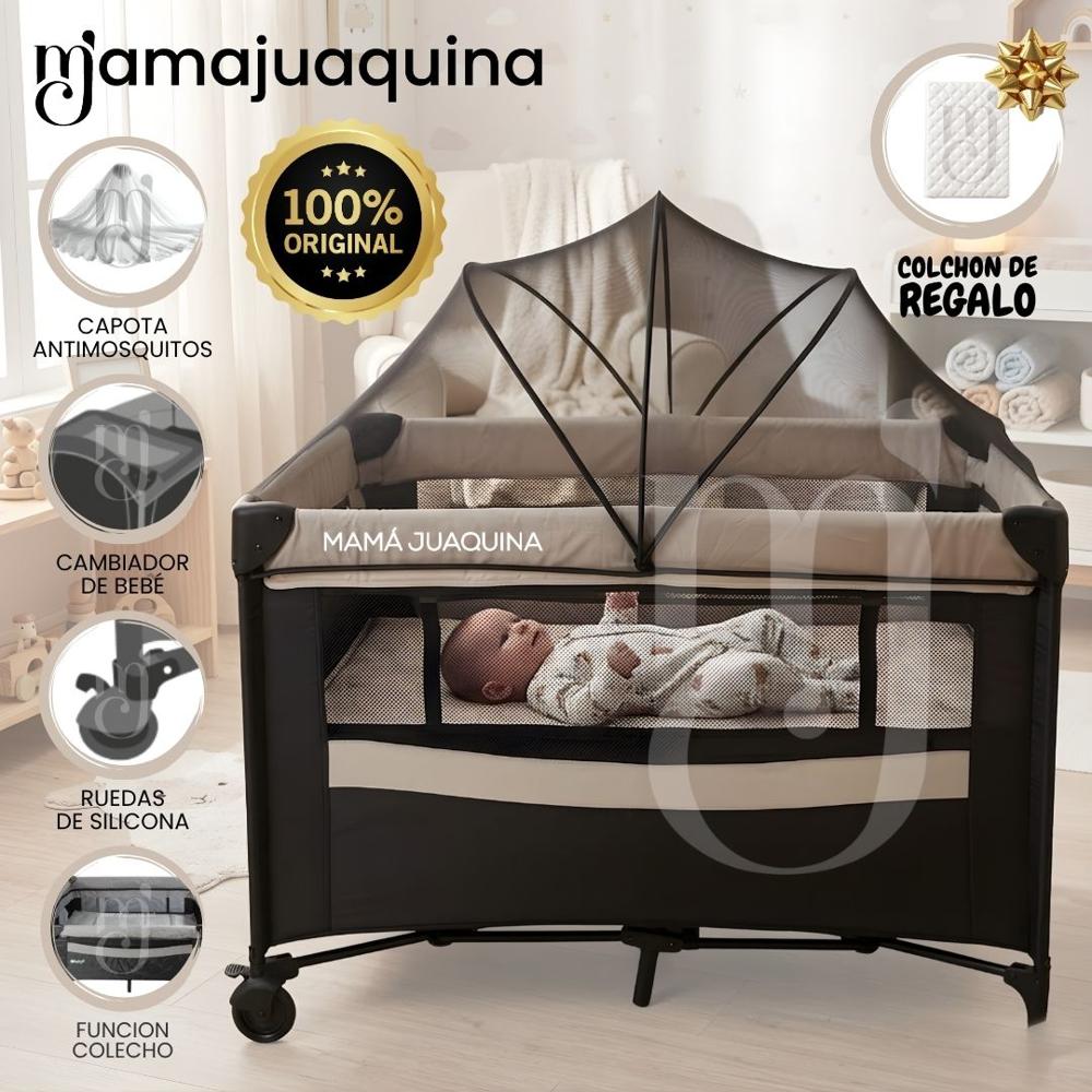 Cuna Corral de Lujo ROMI Beige con Colchón