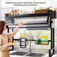 Escurridor de Cocina 85 cm Negro Dos Niveles con Tapa