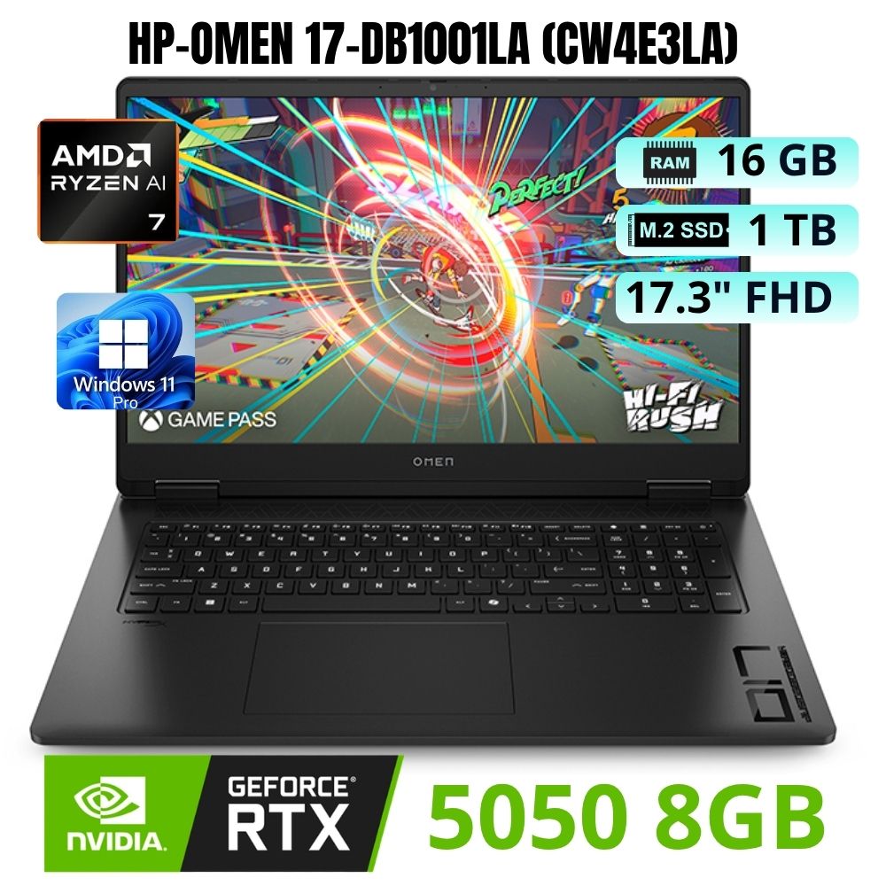 Laptop HP OMEN 17-DB1001LA AMD RYZEN AI 7 350 Ram 16GB SSD 1 TB 17.3 FHD -CW4E3LA-ABM