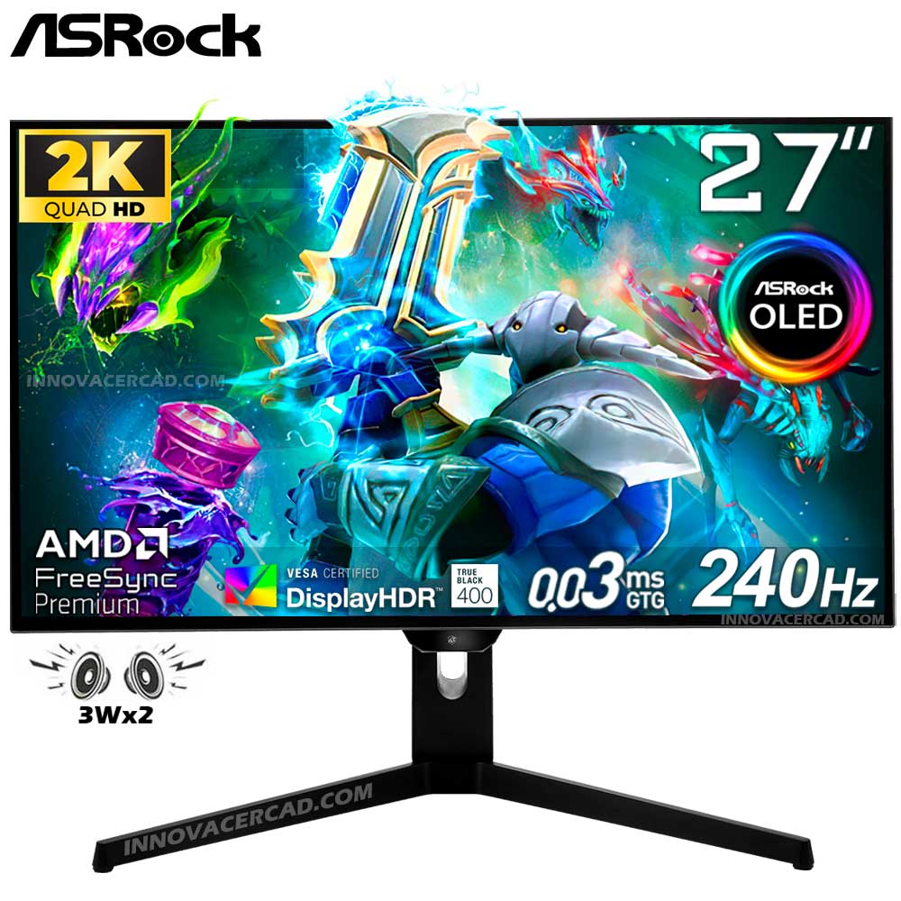 Monitor OLED Asrock PGO27QFS 27 QHD 2K 240HZ 03ms DisplayHDR 400 Pivot