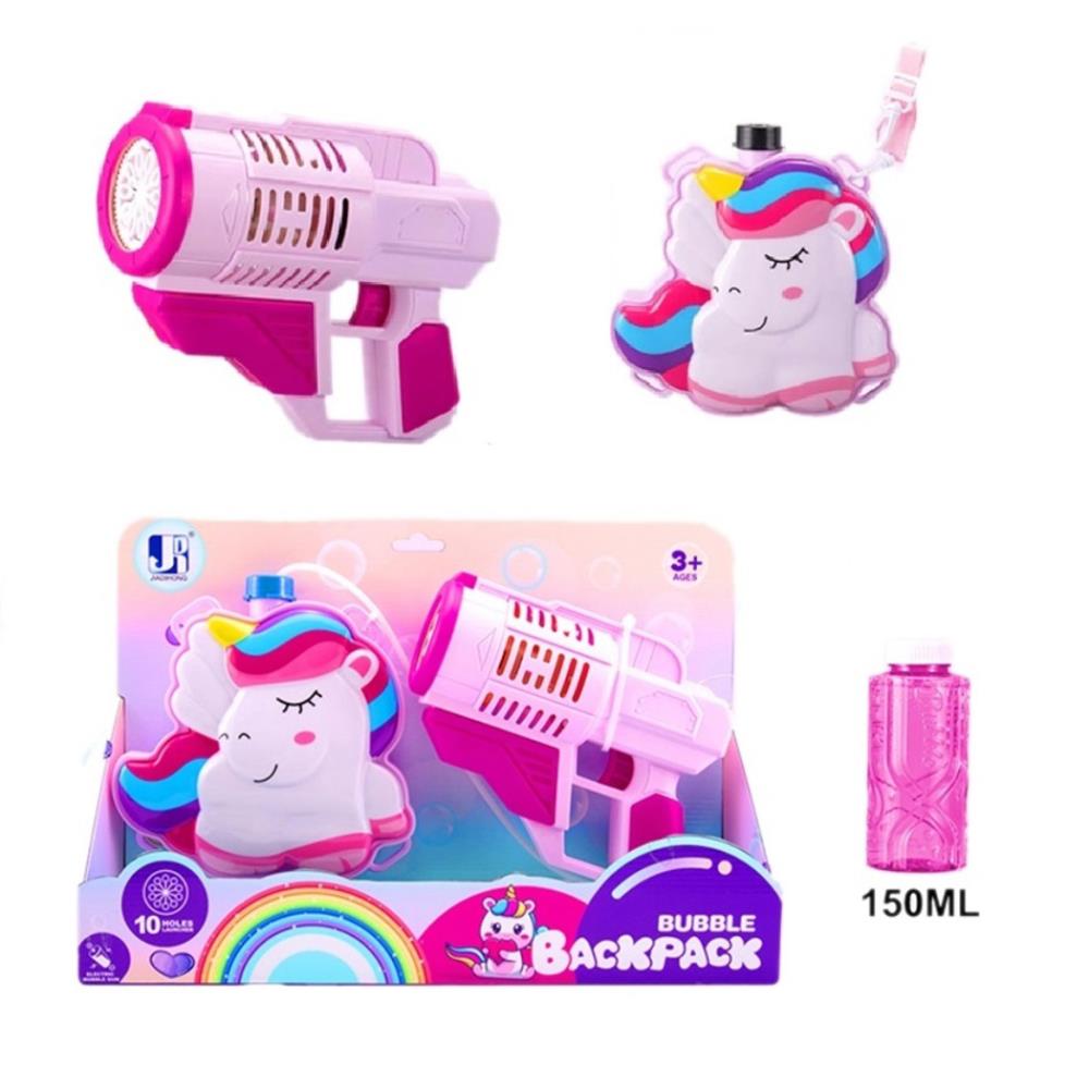 Set Pistola burbujas con Mochila portátil - Unicornio