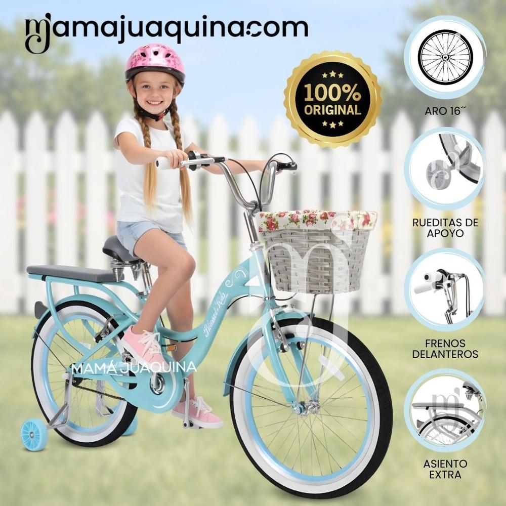 Bicicleta Campera para Niña Aro 16 BETTY II con Canasta Turquesa