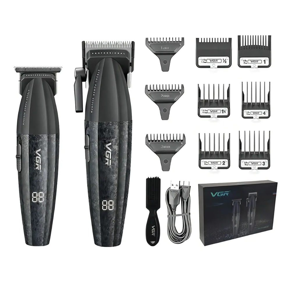 Kit Máquina Barbería Pro Clipper Trimmer Vgr V-640 9000 Rpm