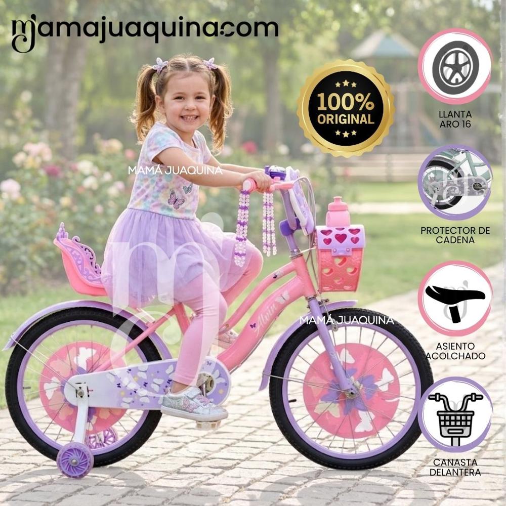 Bicicleta Campera para Niña Aro 16 ALANIS II con Canasta Pink - Purple
