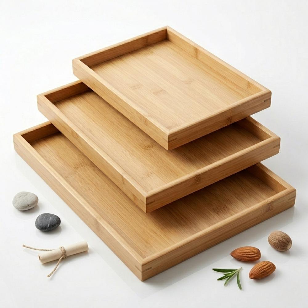 Set 3 Bandejas Bambú para Servir y Organizar Espacios