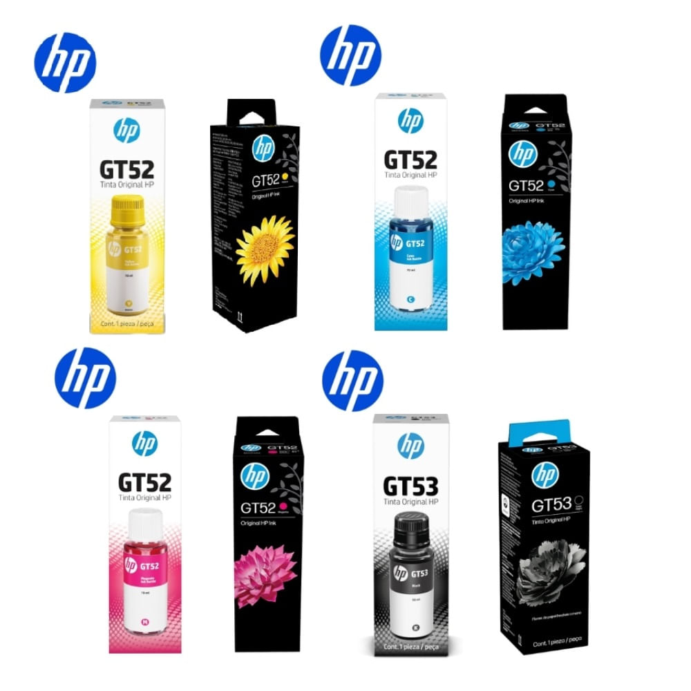 KIT Tinta HP GT52 y GT53 Pack 4 en 1 cyan magenta yellow black