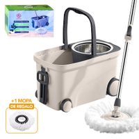 Trapeador Giratorio 2 Mopas con Ruedas Y Asa Beige S4F