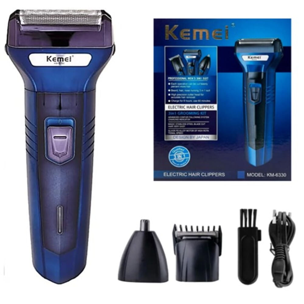 Afeitadora Cortadora y Nasal 3en1 Kemei KM-6330 Inalambrica