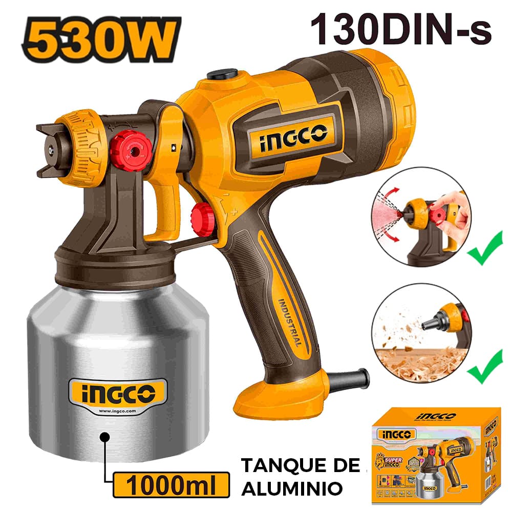 Pistola para Pintar Tanque Inoxidable Eléctrica Ingco 530W SPG45061