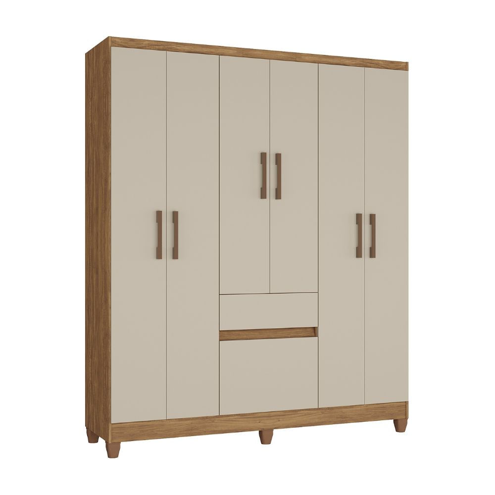 Ropero Aruba 7 Puertas 1 Cajón MDP Acacia/Natura Off White