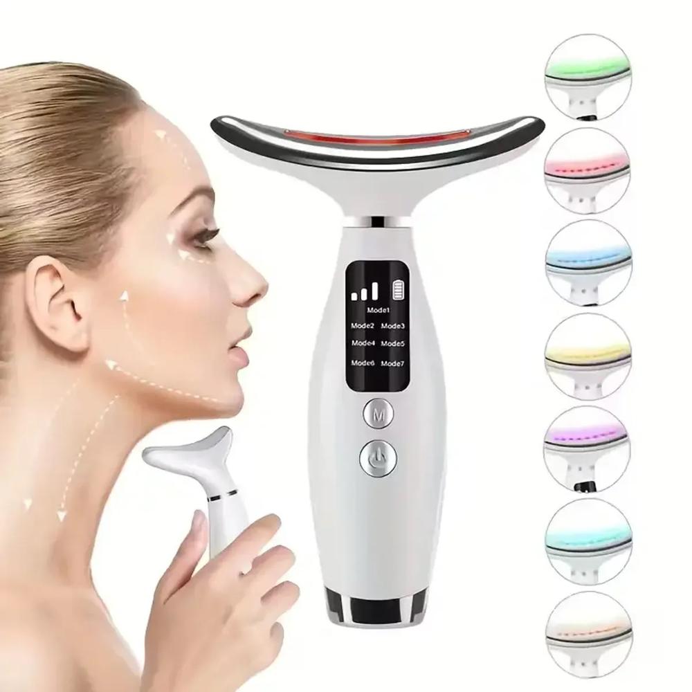 Masajeador Microcoriiente Facial y Cuello Reafirmante con Luz LED 7 Colores