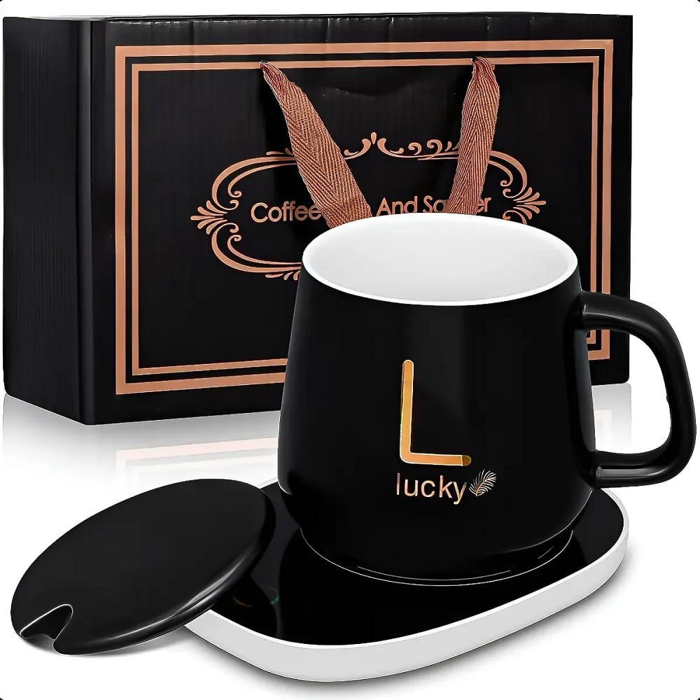 Tazas Calentadoras con Cucharita Electrico 300ml Moderno Negro