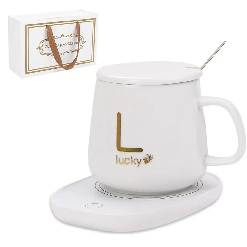 Tazas Calentadoras con Cucharita Electrico 300ml Moderno Blanco