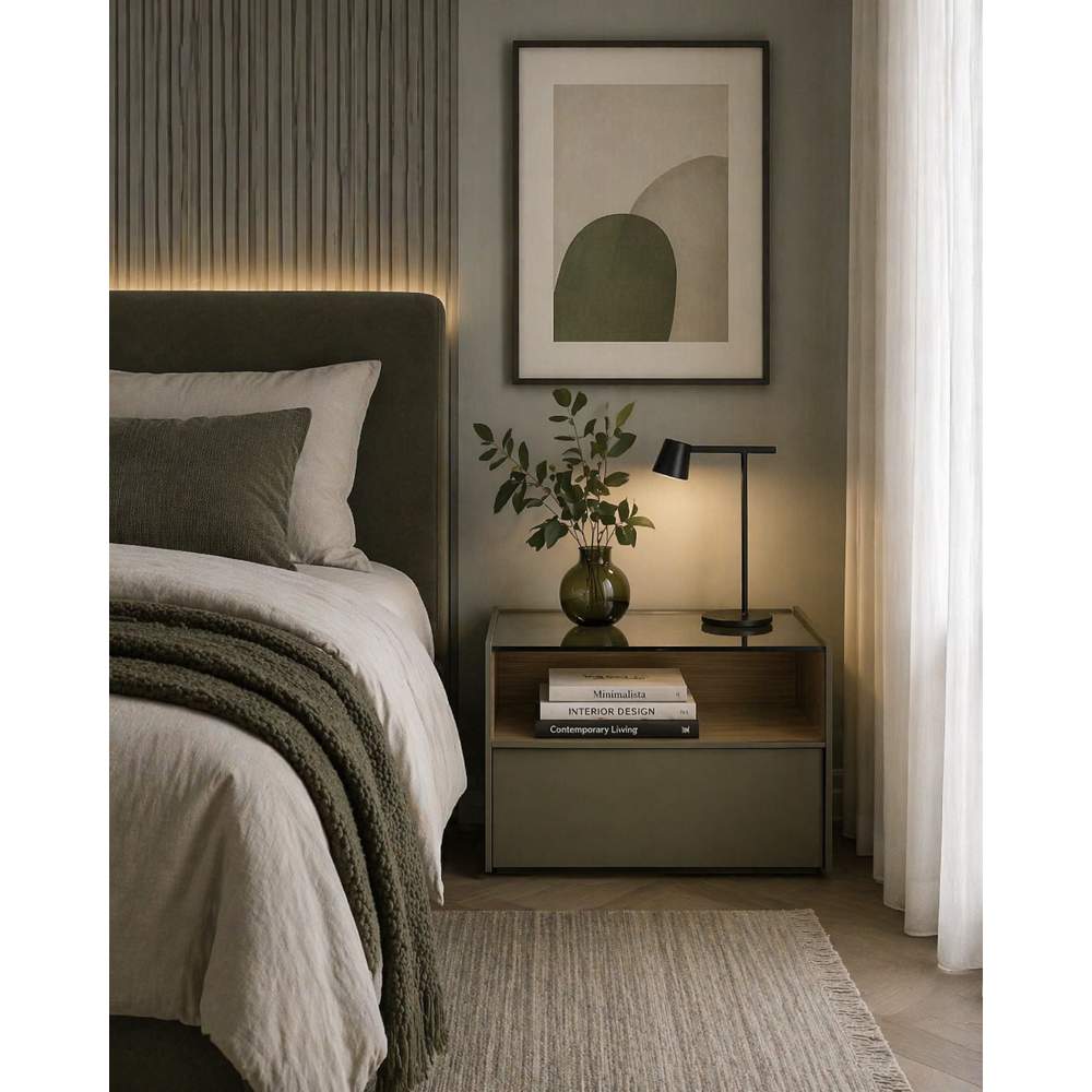 Velador Ámbar TU MESITA con Vidrio Superior y Nicho Abierto en PlomoGales Canto Delgado