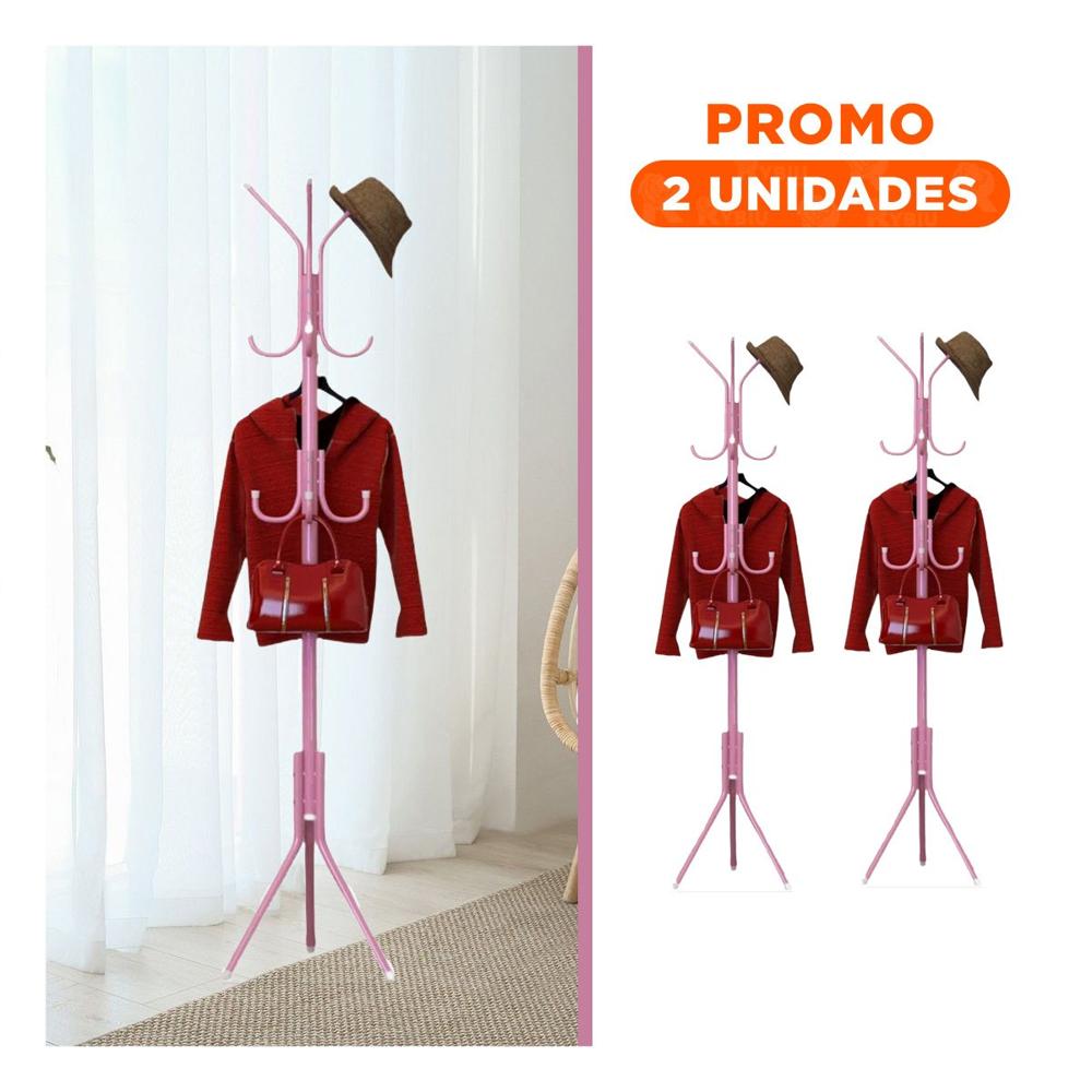 Pack2 Perchera Funcional de Metal Rosado 175x45 cm con Gran Capacidad
