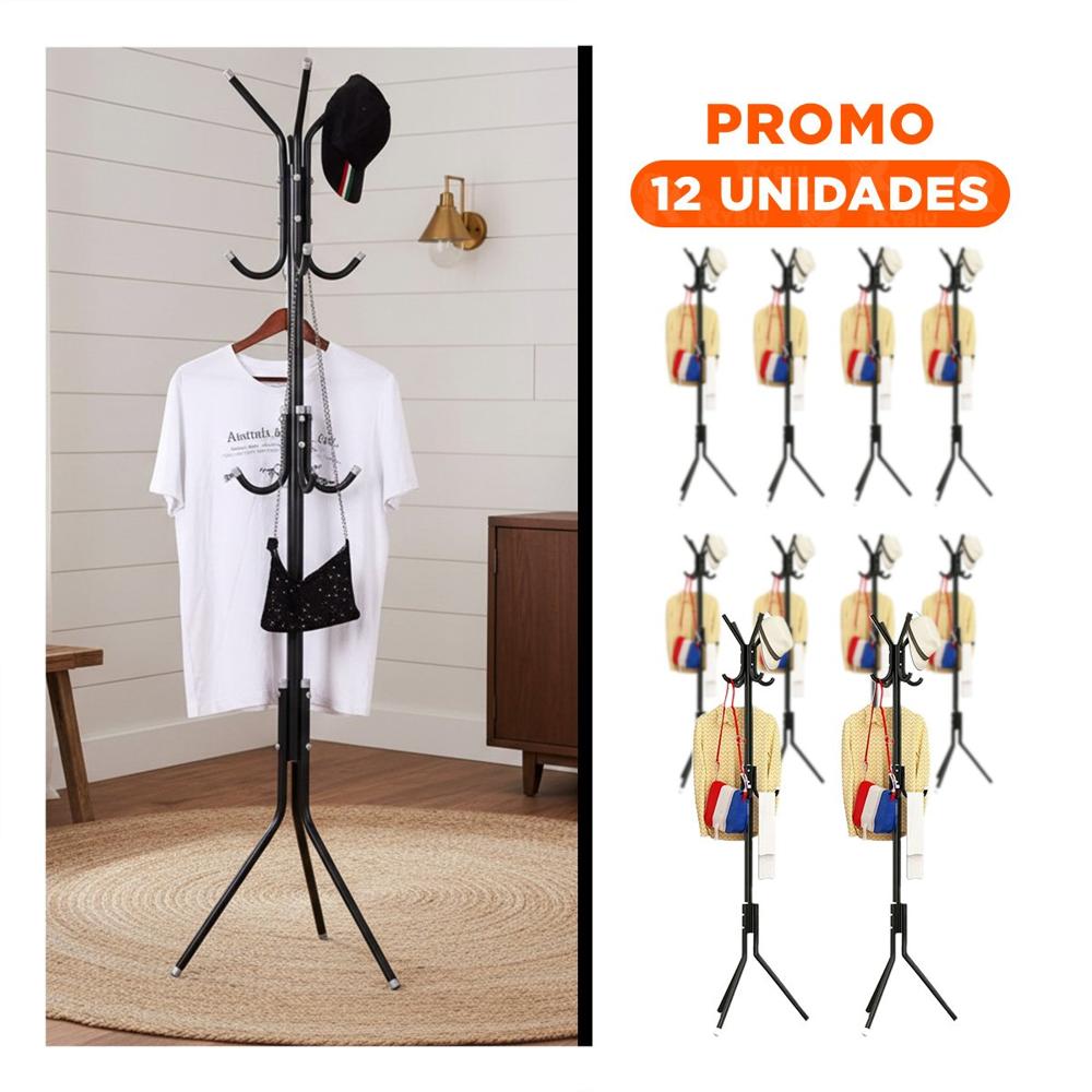 Pack12 Estacion Multiuso 175x45cm para Organizar Ropa en Hogar Negro Y+Regalo Sticker