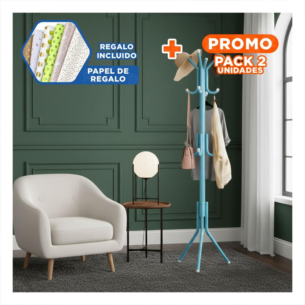 Pack2 Columna Multiuso 175x45cm para Organizar Ropa en Hogar Celeste Y+Papel Regalo